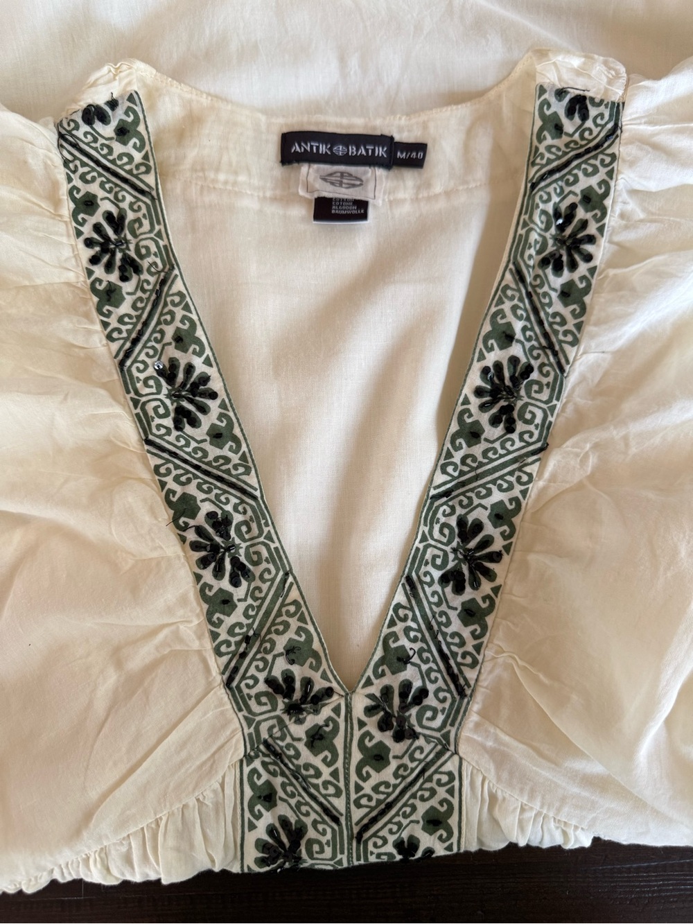 ANTIK BATIK Boho Chic Embroidered Beaded Sequin Flutter Sleeve Cotton Dress Med - Picture 10 of 14